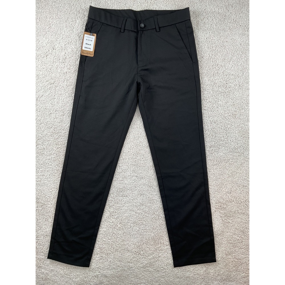 Plaid‎ & Plain Mens Slim Fit Dress Pants Black 30Wx30L NWT